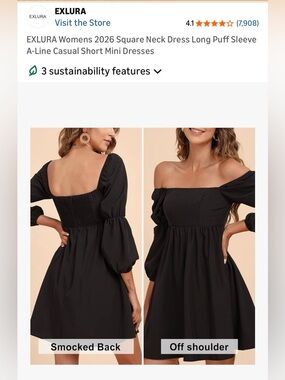 square neck, puff sleeve black dress 🖤✨